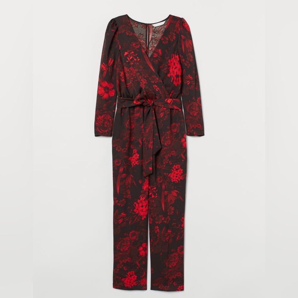 H&M Red Floral Jumpsuit Size 10